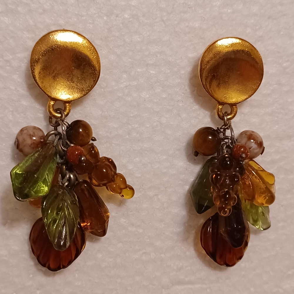 Civilized N Savage Signed Vintage W/Glass Pieces Pierced Earrings
